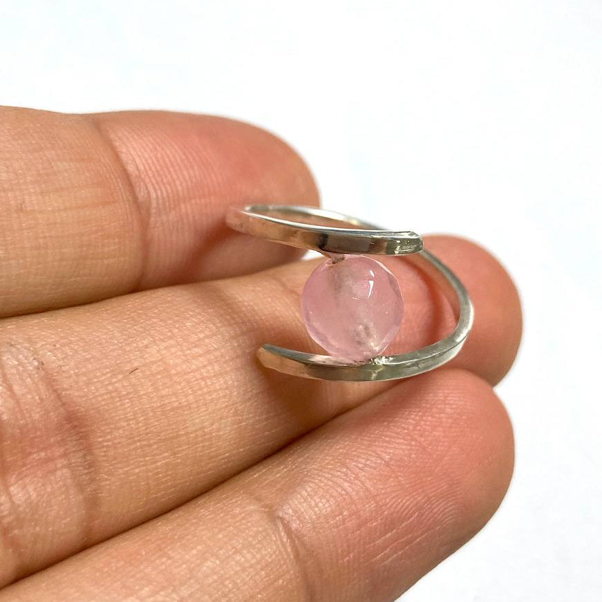 Rose Quartz Bead Silver Ring