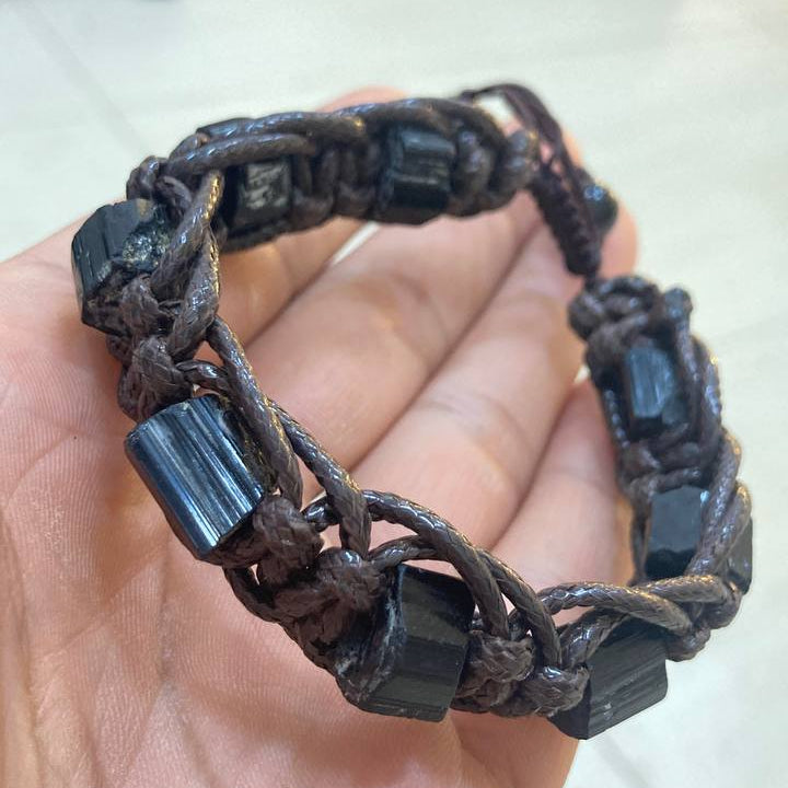 Black Tourmaline Raw Bracelet with Leather Cord