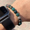 Moss Agate Beaded Elastic Bracelet