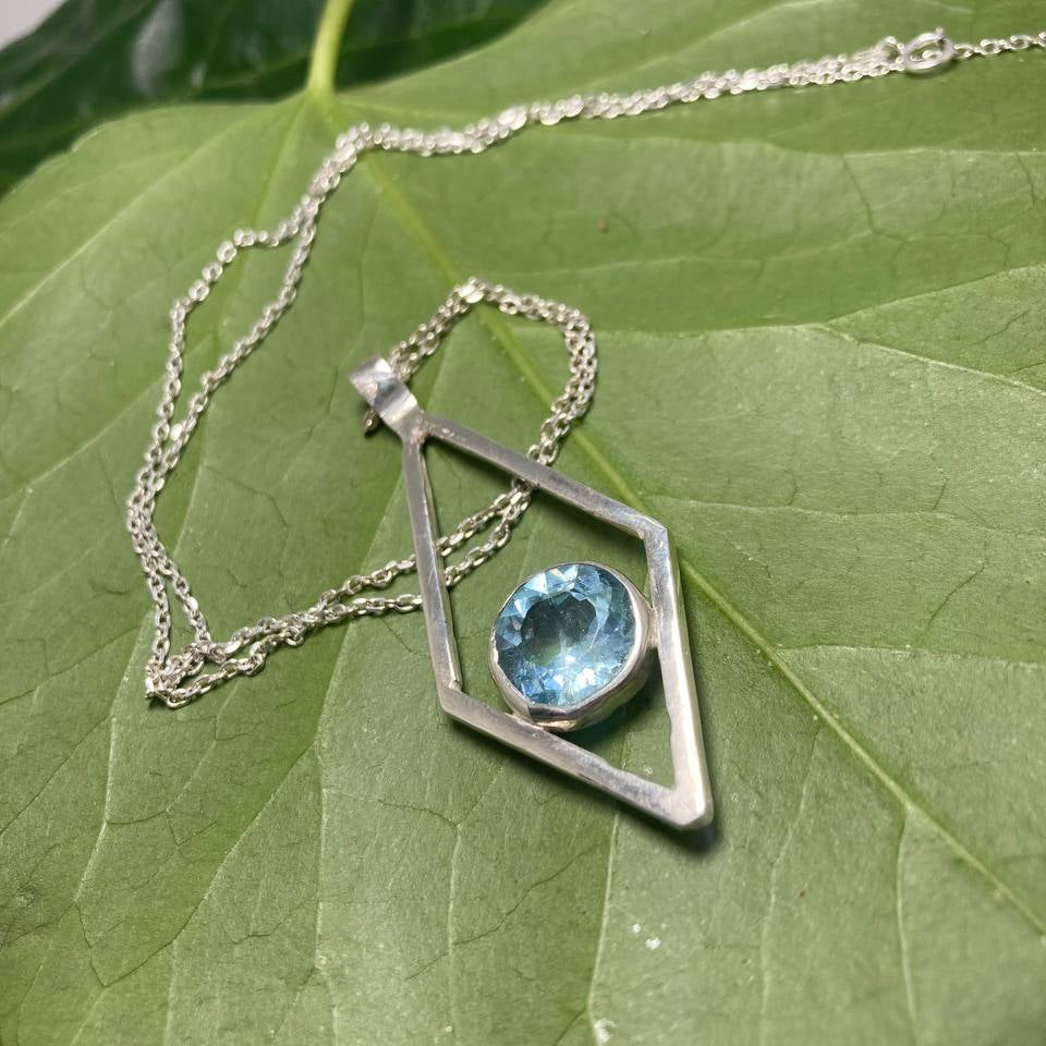 Blue Topaz Rhombus Silver Pendant