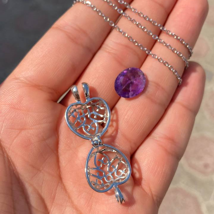Heart Cage Steel Pendant with Amethyst