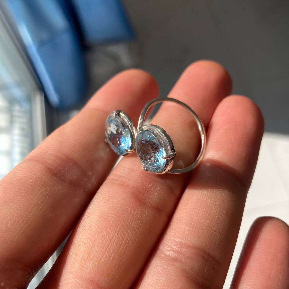 Double Gem Blue Topaz Ladies Silver Ring