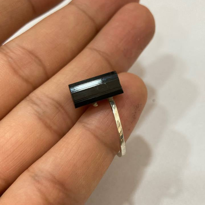 Raw Black Tourmaline Silver Ring