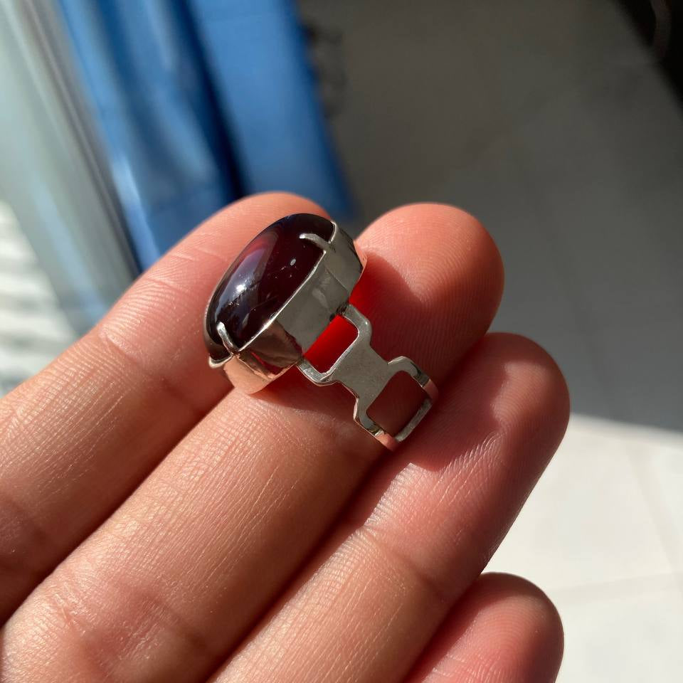 Red Garnet Ladies Silver Ring