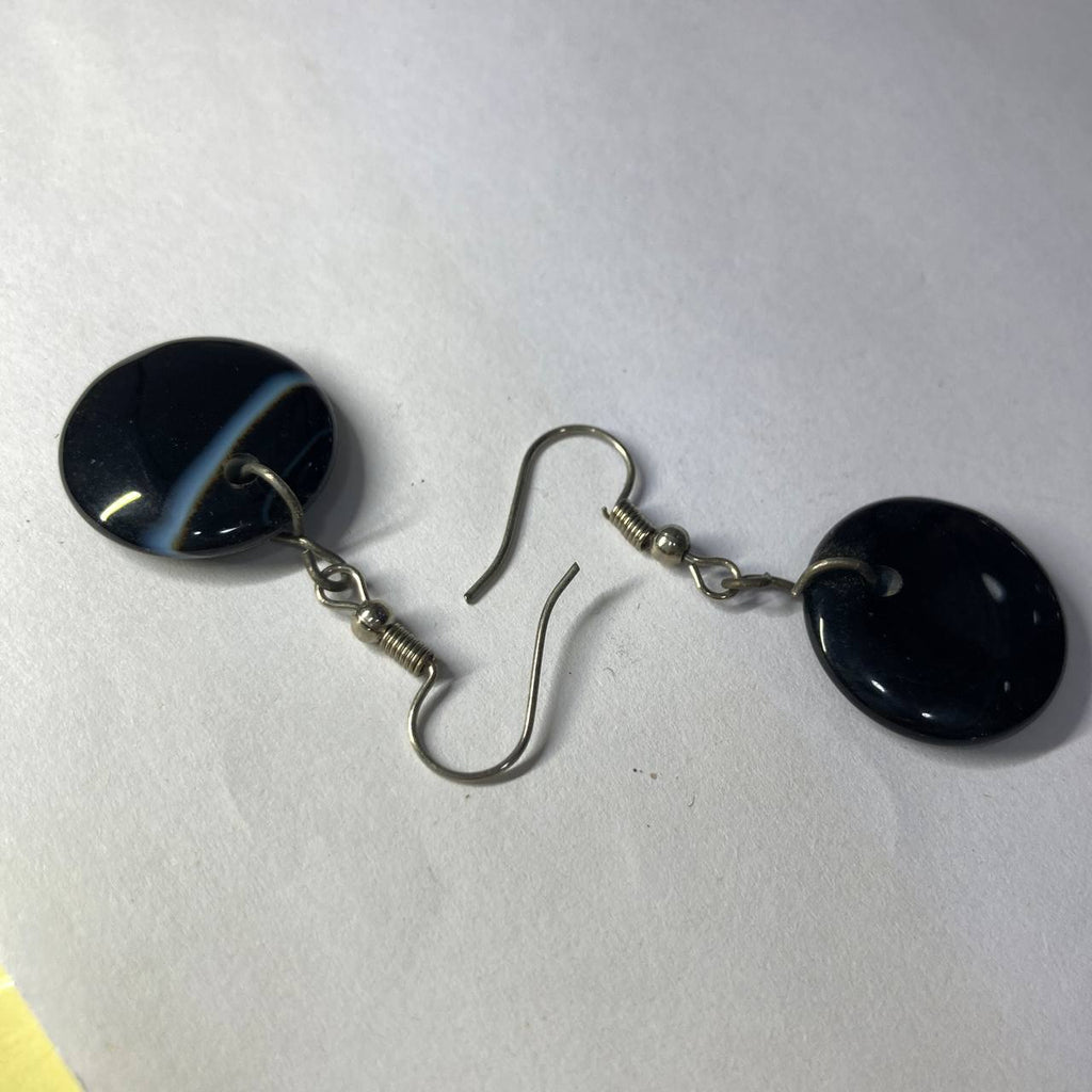 Soleimani Agate and steel earrings on a white background