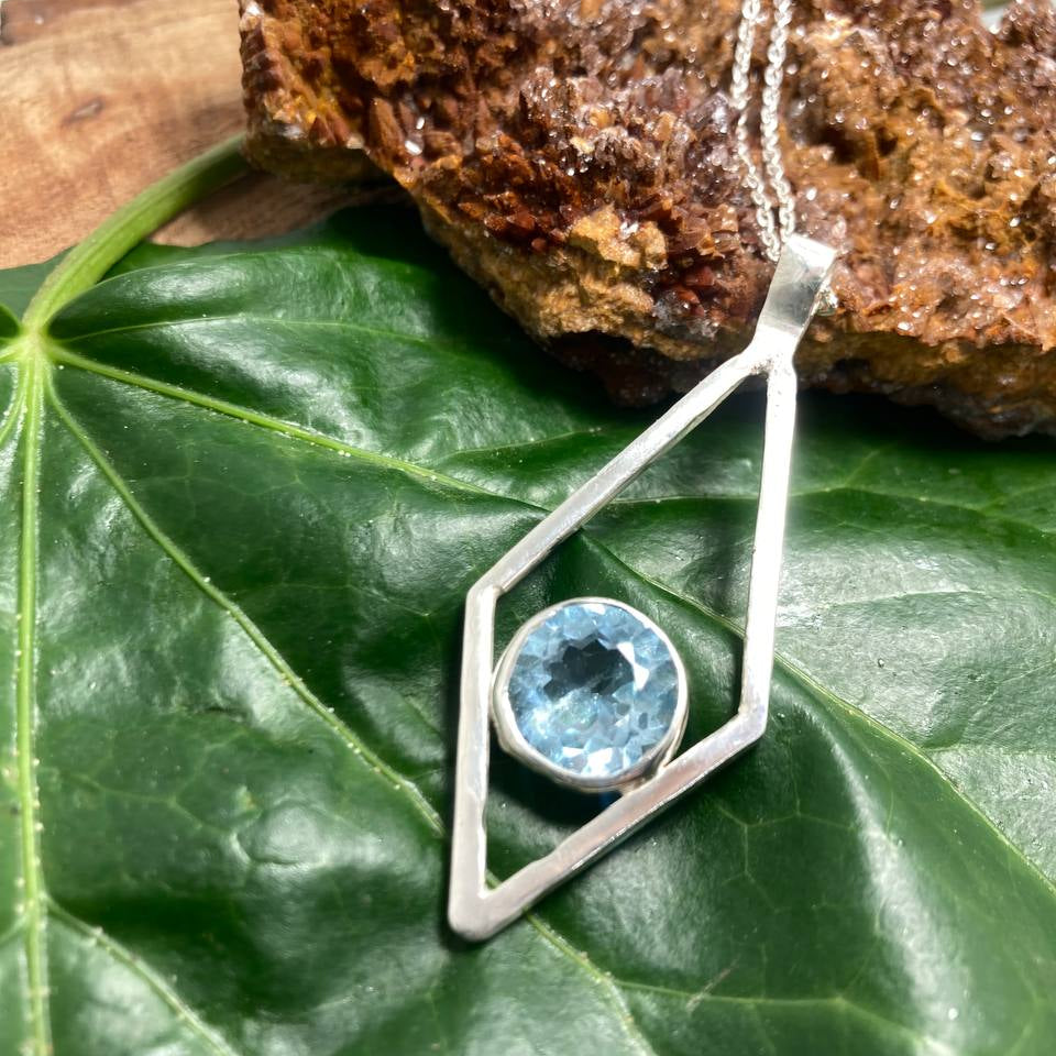 Blue Topaz Rhombus Silver Pendant