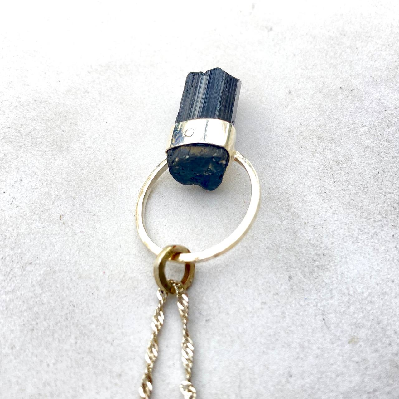 Raw Black Tourmaline Silver Pendant