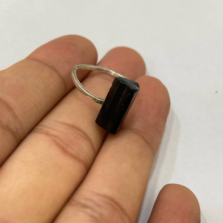 Raw Black Tourmaline Silver Ring