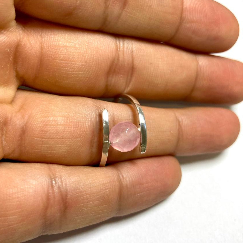 Rose Quartz Bead Silver Ring