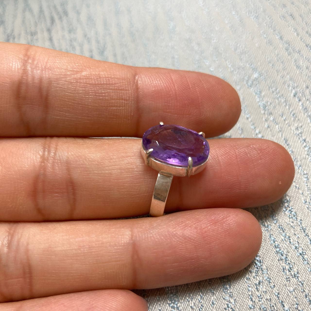 Amethyst Simple Ladies Silver Ring