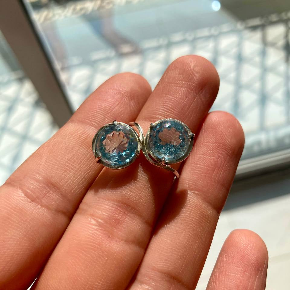 Double Gem Blue Topaz Ladies Silver Ring