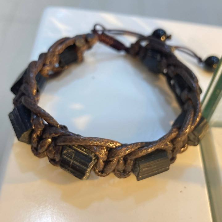 Black Tourmaline Raw Bracelet with Leather Cord