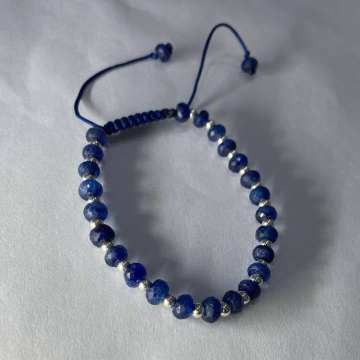 Natural Blue Sapphire Bracelet - Silver Joints