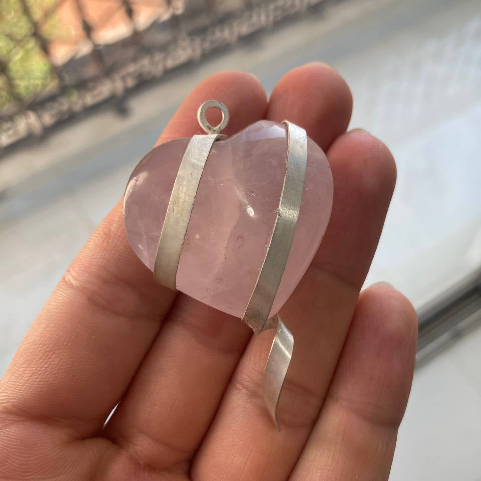 Heart Shape Rose Quartz Pendant with Silver
