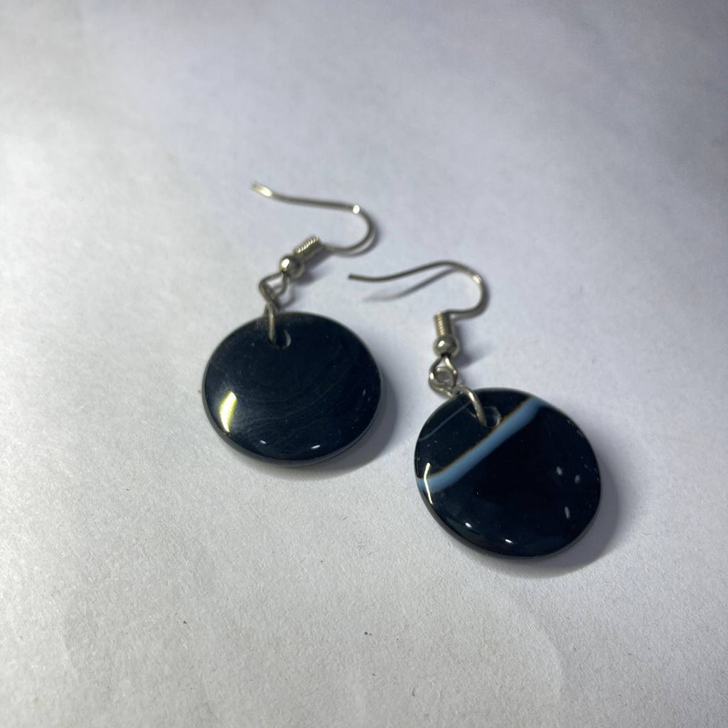 Soleimani Agate and steel earrings on a white background
