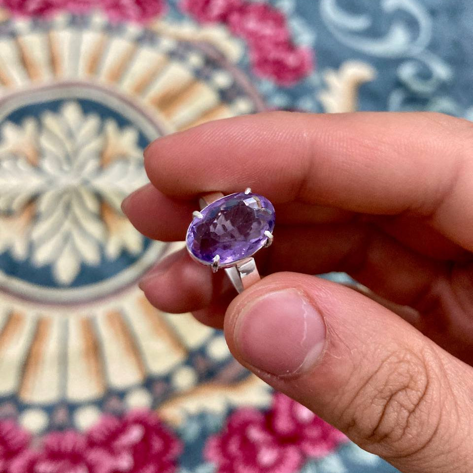 Amethyst Simple Ladies Silver Ring