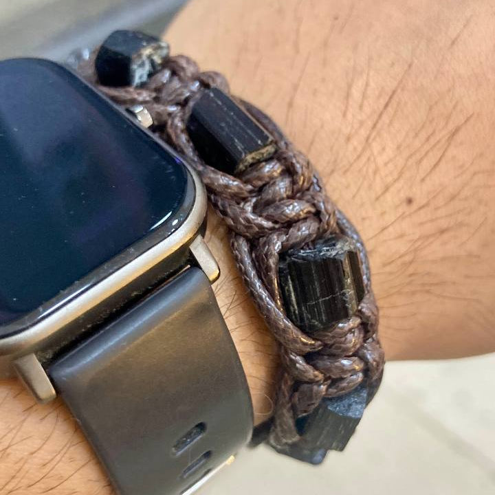 Black Tourmaline Raw Bracelet with Leather Cord