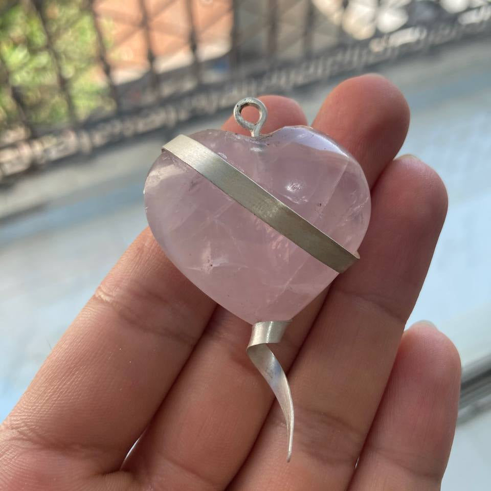 Heart Shape Rose Quartz Pendant with Silver