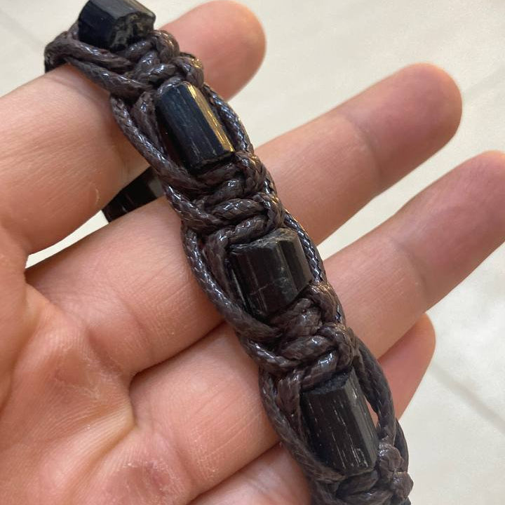 Black Tourmaline Raw Bracelet with Leather Cord