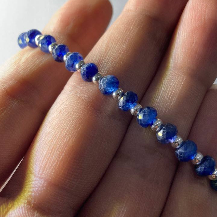 Natural Blue Sapphire Bracelet - Silver Joints