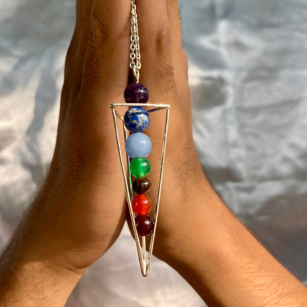 7 Chakras Pyramid Silver Pendant
