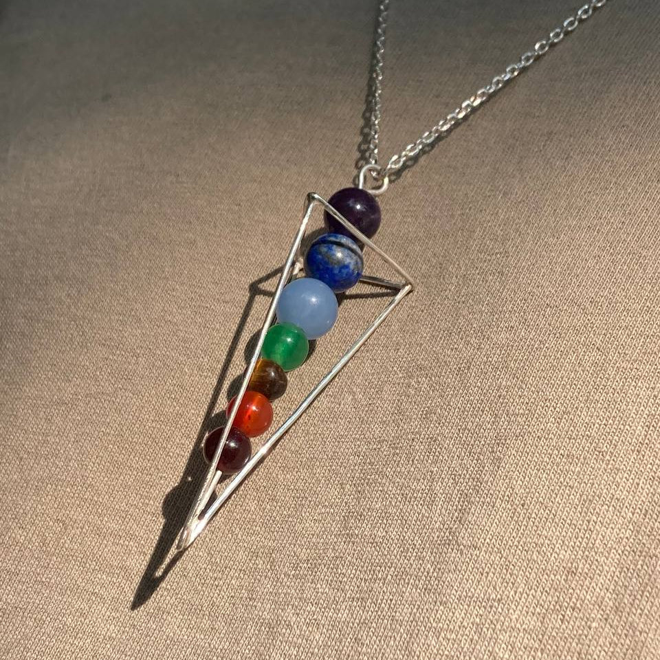 7 Chakras Pyramid Silver Pendant
