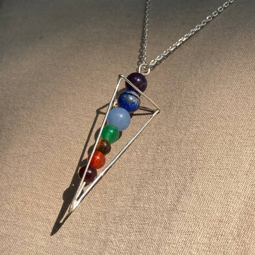 7 Chakras Pyramid Silver Pendant