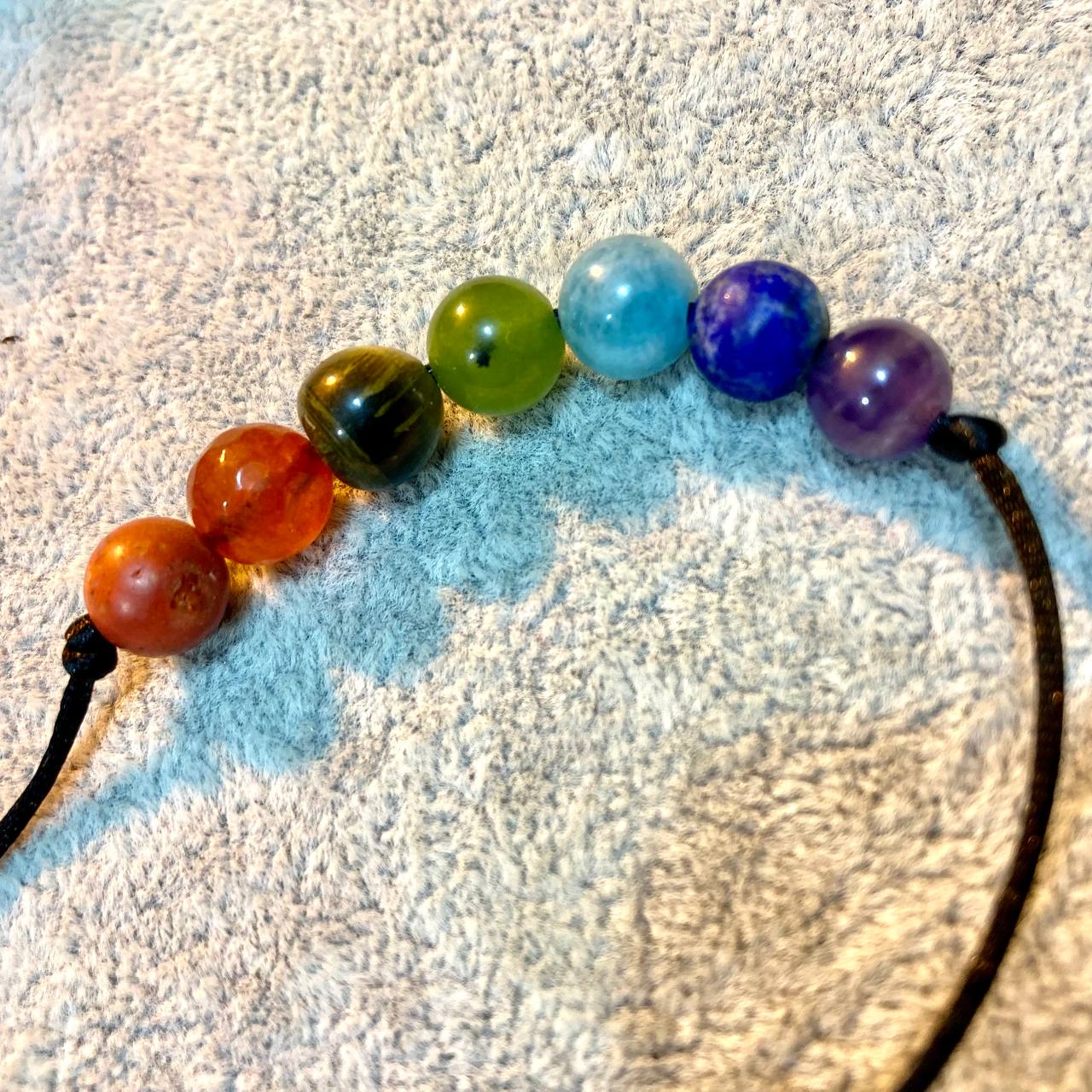 7 Chakras Necklace with Larvikite and Aquamarine Pendant