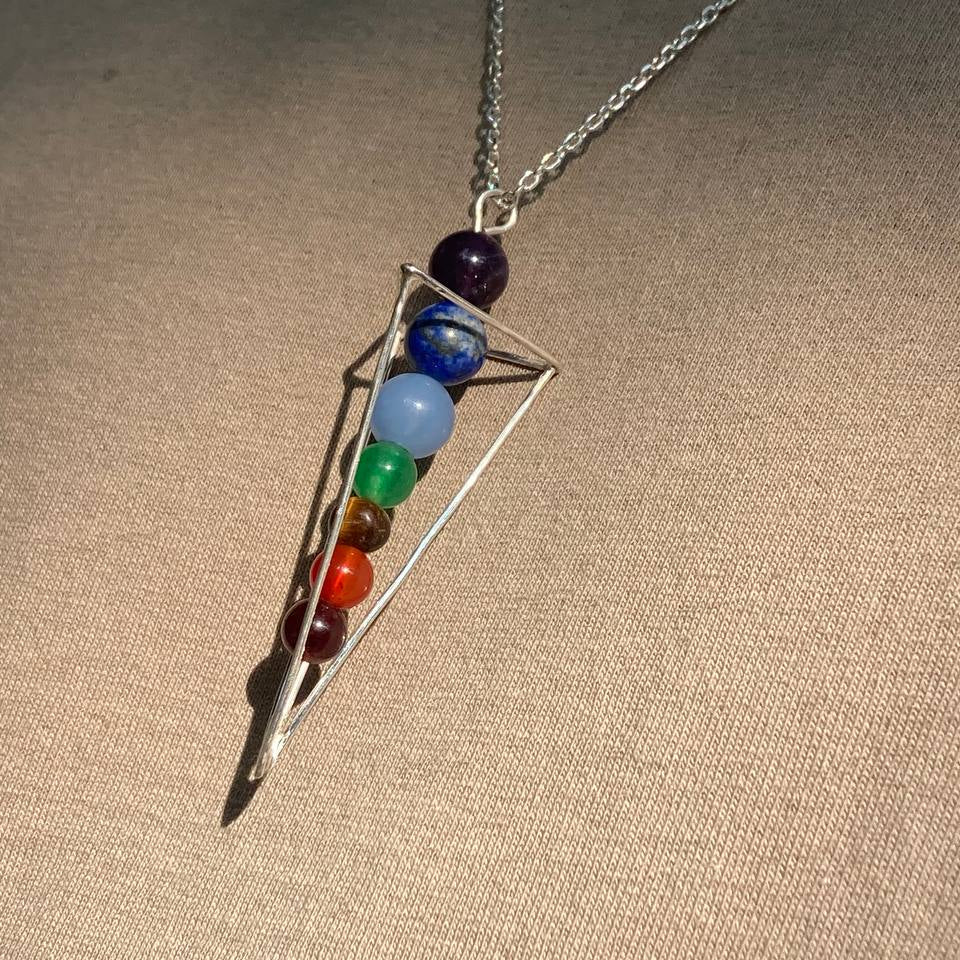 7 Chakras Pyramid Silver Pendant